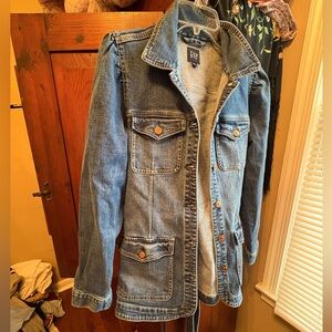 Gap Denim Puff Shoulder Waist Tie Jacket